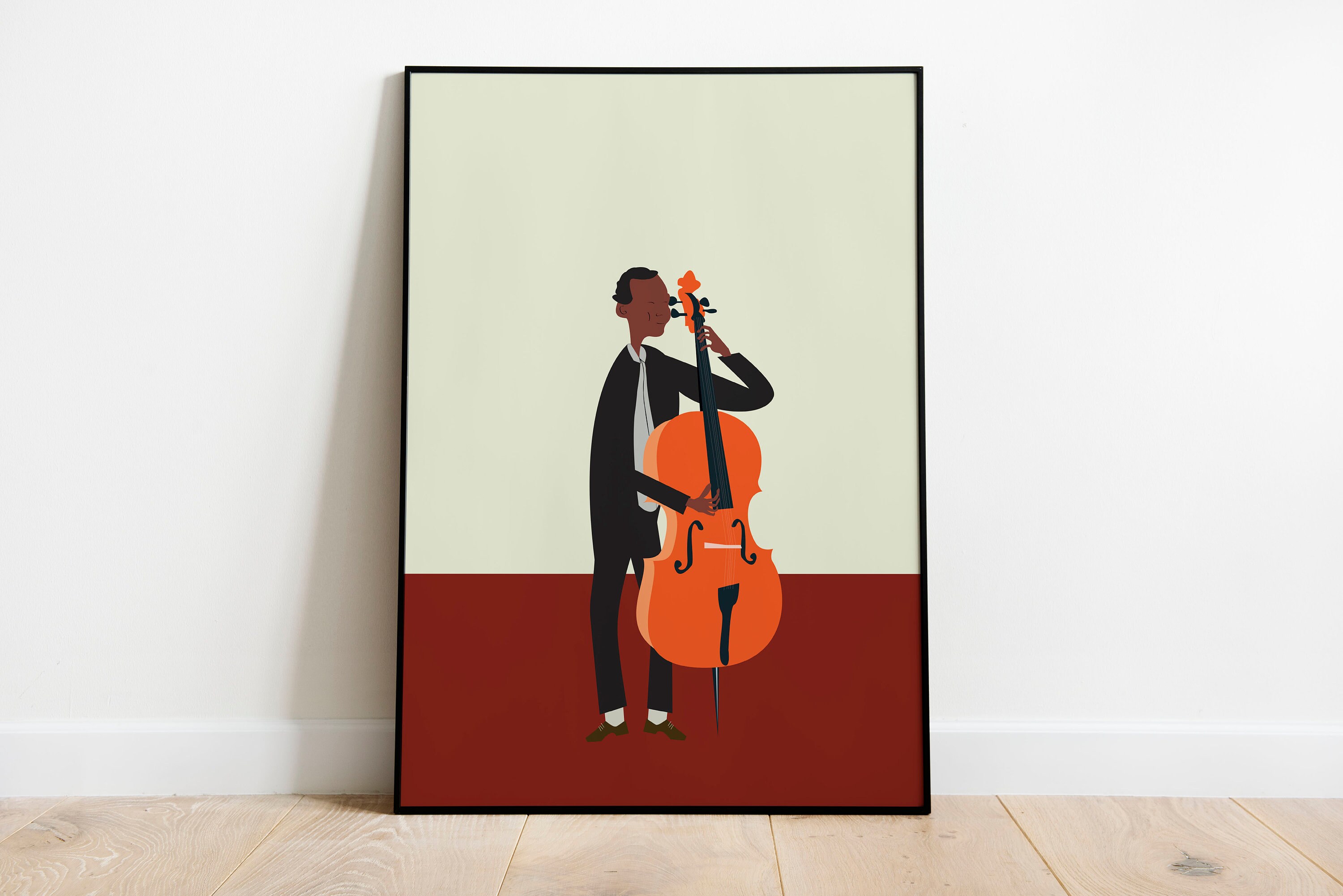 Upright Bass Jazz Musician Poster Printable Maroon Musician Etsy
