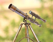 Antique Telescope With Stand Full Brass Telescope Tripod Desk Top Double Barrel Telescope Nautical Vintage Telescope Spy Scope Marine Gift