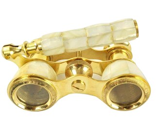 Marine Brass Binocular Mother of Pearl Binocular Spyglass X-MAS With Leather Box 