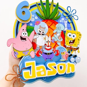 SpongeBob SquarePants digital sign, SpongeBob cake topper, birthday party