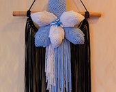 Black panel with flowers Macrame wall hanging,Macrame pattern,wall hanging yarn,textile wall art,a gift for mom,decor living room