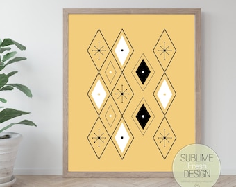 Mid Century Modern Atomic Inspired Pattern, Minimal Geometric Abstract Digital Download Art Print - MCM101Y