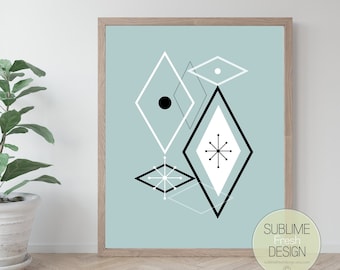 Mid Century Modern Atomic Inspired Pattern, Minimal Geometric Abstract Digital Download Art Print - MCM100B
