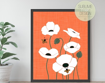 Poppy Flowers Wall Art Print, Poppies Floral Decor Print, Instant Digital Download - FB111