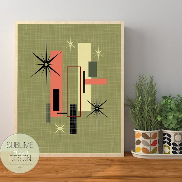 Atomic Mid Century Modern Inspired Art Poster, Minimal Geometric Abstract Digital Download Art Print - MCM107