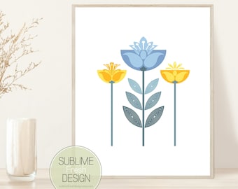 Scandinavian Flower Wall Art Print, Nordic Floral Decor Print, Instant Digital Download - FB104