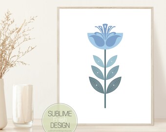 Scandinavian Flower Wall Art Print, Nordic Floral Decor Print, Instant Digital Download - FB100B
