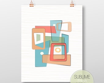 Mid Century Modern Inspired Art Poster, Minimal Geometric Abstract Digital Download Art Print - MCM102