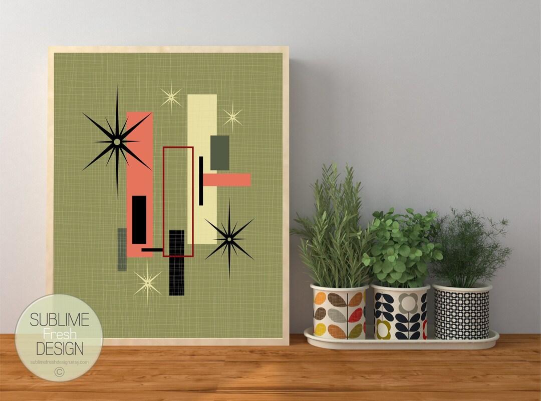 Atomic Mid Century Modern Inspired Art Poster, Minimal Geometric