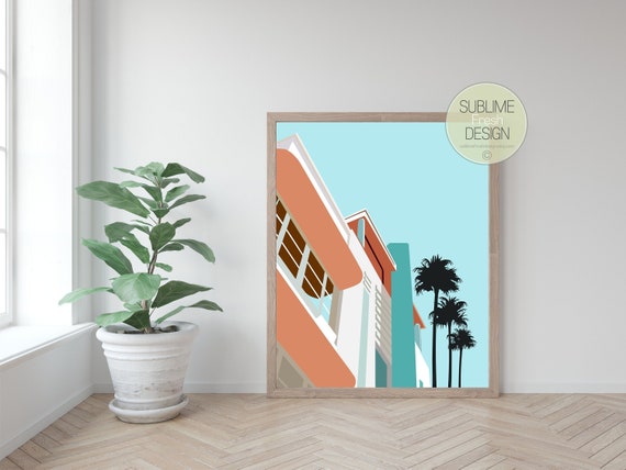 Miami South Beach Architecture, Modern Tropical Home Decor, Deco  Illustration Art Print, Instant Digital Download AR100 