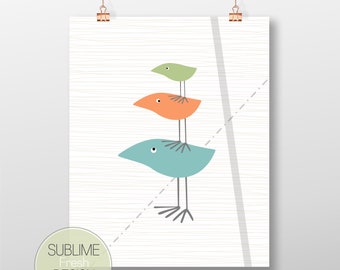 Mid Century Modern Inspired Bird Poster, Minimalist Art Digital Download Print - MCM104