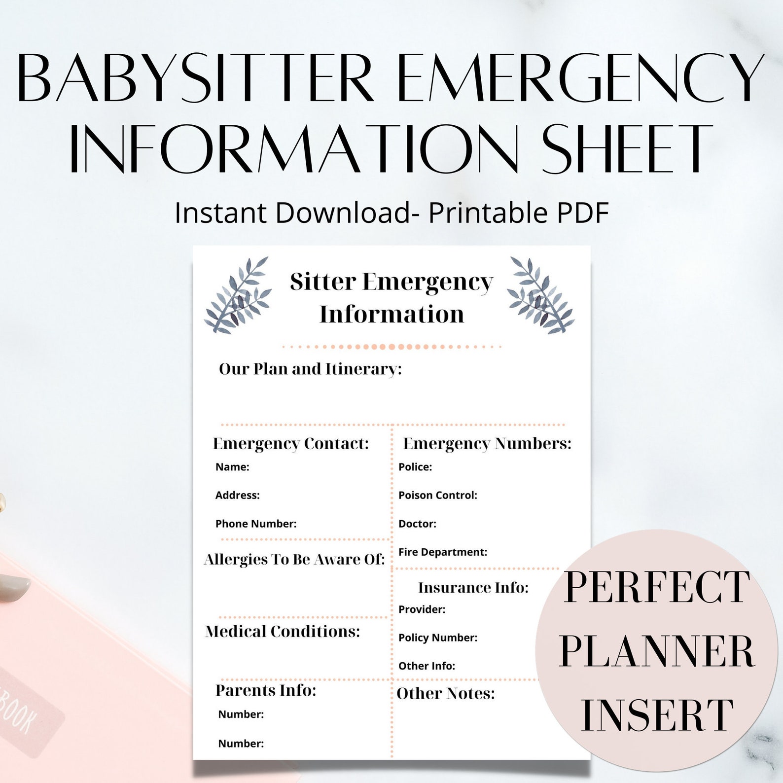 Babysitter's Emergency Contact List of Numbers Babysitter | Etsy