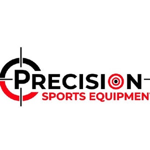 May include: The logo for "Precision Sports Equipment" features a black and red target design. The word "PRECISION" is in black, with "SPORTS EQUIPMENT" in red. The design is on a white background.