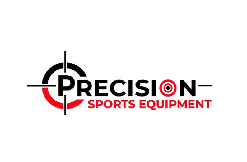 May include: The logo for "Precision Sports Equipment" features a black and red target design. The word "PRECISION" is in black, with "SPORTS EQUIPMENT" in red. The design is on a white background.