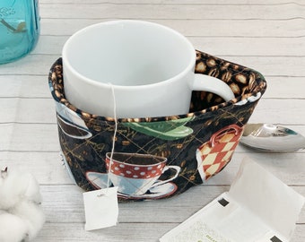 Microwave Cozy, Mug Cozy, Coffee Cup Holder, Fabric Cozy, Quilted Cozy, Mug Pot Holder, Hot Drink Cozy, Co Worker Gift, Coffee Lover Gift