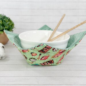 Microwave Bowl Cozy, Bowl Hot Pad, Soup Bowl Holder, College Dorm Gift, Dorm Room Essentials, College Student Gift, Sushi Fabric, Reversible