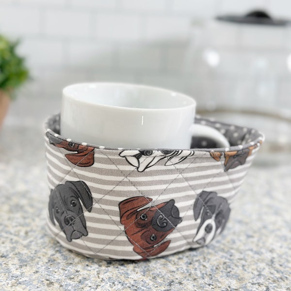 Microwave Cozy, Mug Holder, Boxer Dog Gifts, Coffee Cup Cozy, Fabric Mug Cozy, Dorm Room Essentials, Hot Drink Cozy, College Student Gifts