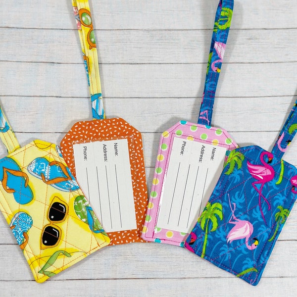 Fabric Luggage Tags, Suitcase Tag, Luggage Label, Travel Tags, Summer Themed Gifts, Flamingo Tags, Flip Flop Tags, Travel Must Have, Bag Tag