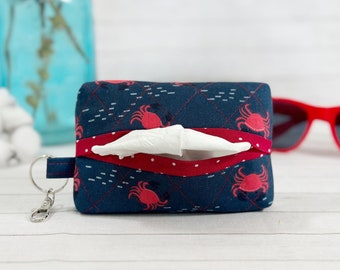 Purse Tissue Holder, Travel Tissue Case, Reusable Pouches, Summer Crab, Clip on Pouch, Eco Friendly Projects, Small Travel Pouch, Crab Theme