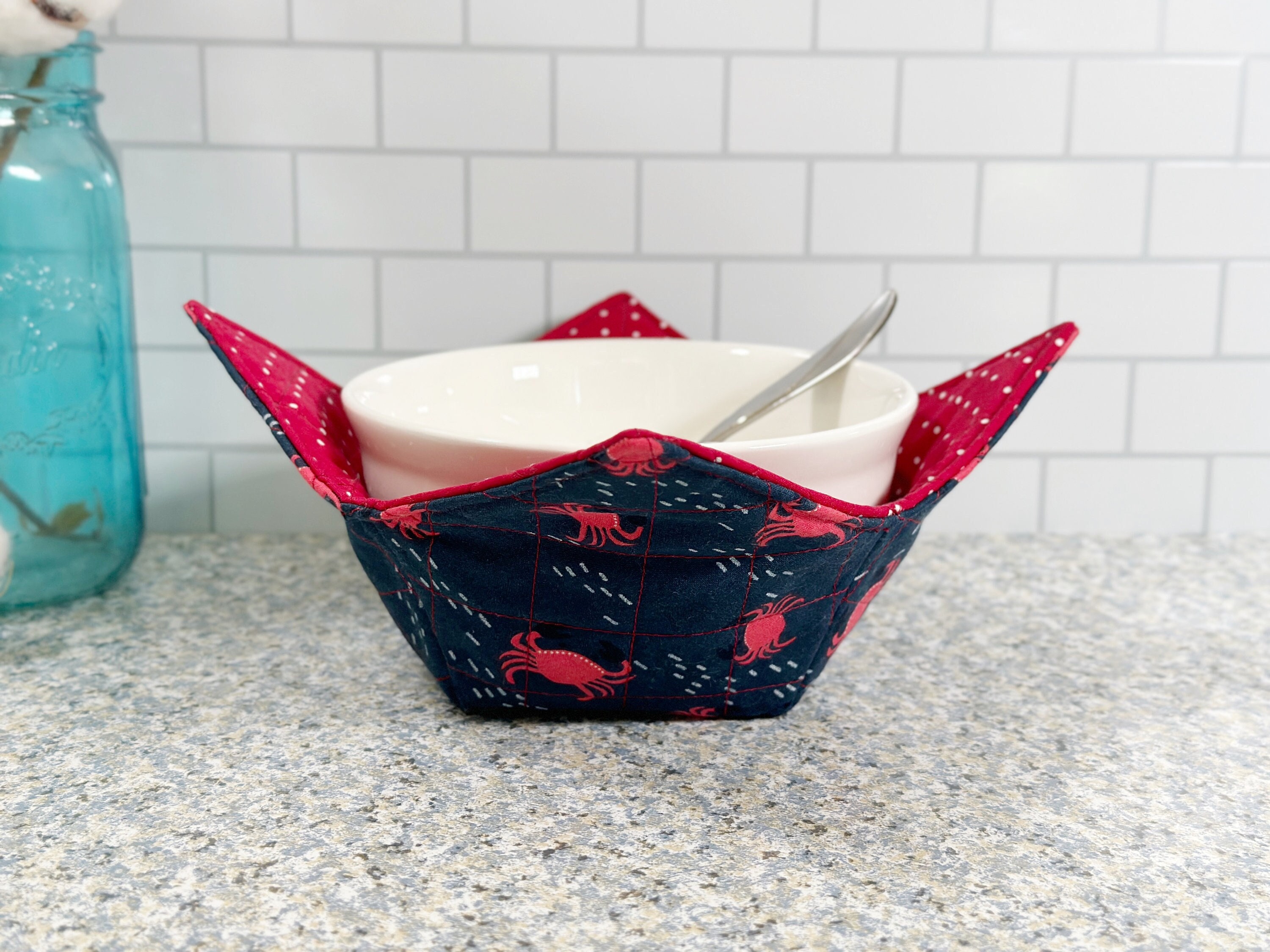 Bowl Cozies for Microwave Set of 6, Handcrafted & Quilted Bowl