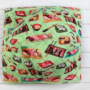Microwave Bowl Cozy, Bowl Hot Pad, Soup Bowl Holder, College Dorm Gift, Dorm Room Essentials, College Student Gift, Sushi Fabric, Reversible image 6