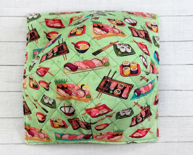 Microwave Bowl Cozy, Bowl Hot Pad, Soup Bowl Holder, College Dorm Gift, Dorm Room Essentials, College Student Gift, Sushi Fabric, Reversible image 6