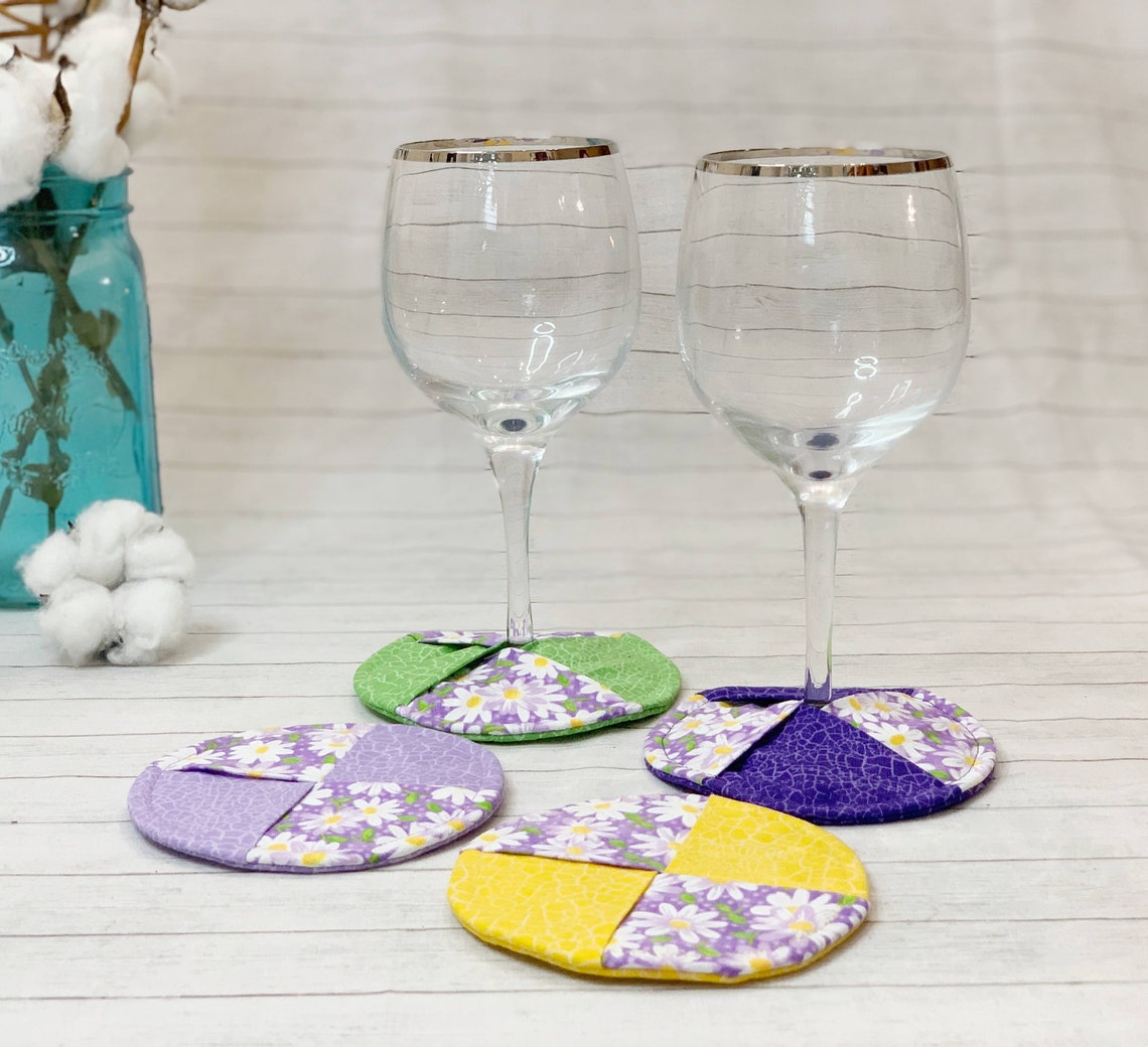 Set of 4 Wine Glass Coasters Quilted Coasters Wine Glass Etsy