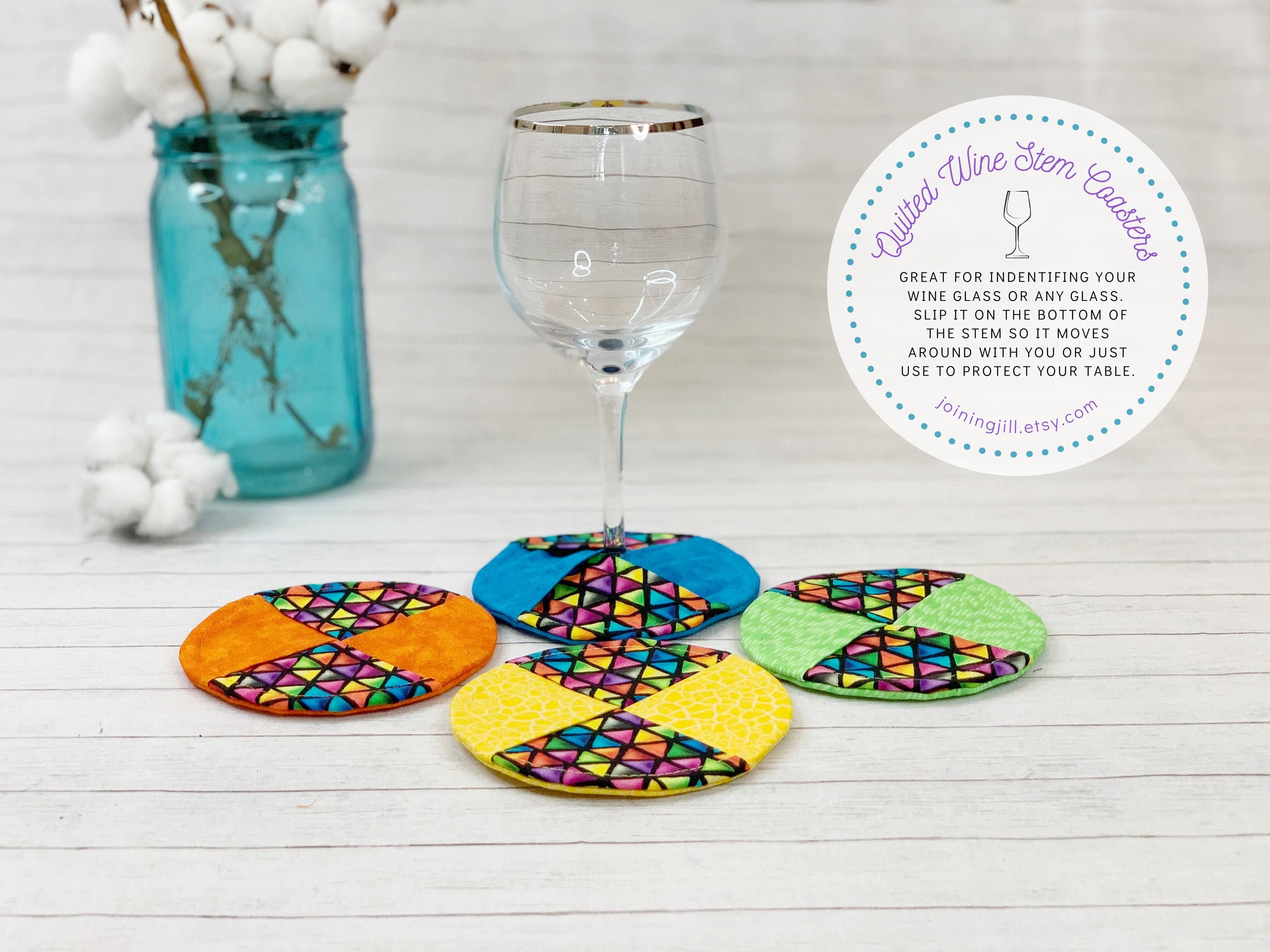 Wine Glass Coasters Set of 4 Wine Glass Marker Fabric Etsy