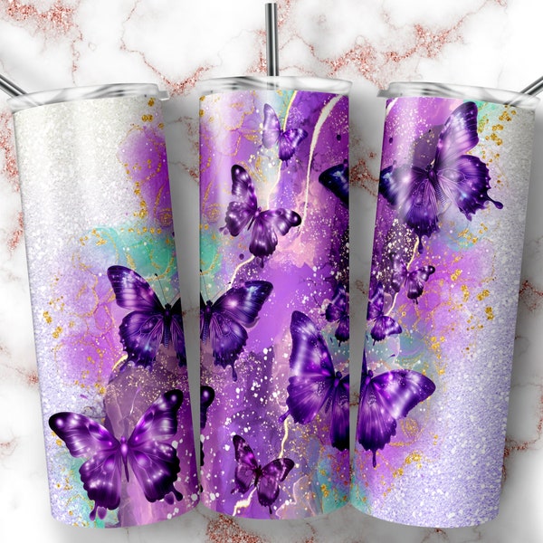 Purple Butterflies 20 oz Tumbler Wrap Sublimation Design