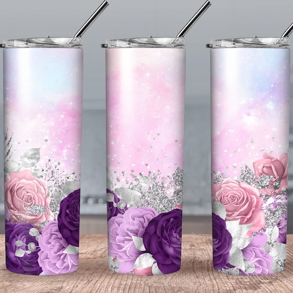 Seamless Purple Floral Design 20oz Tumbler PNG Download