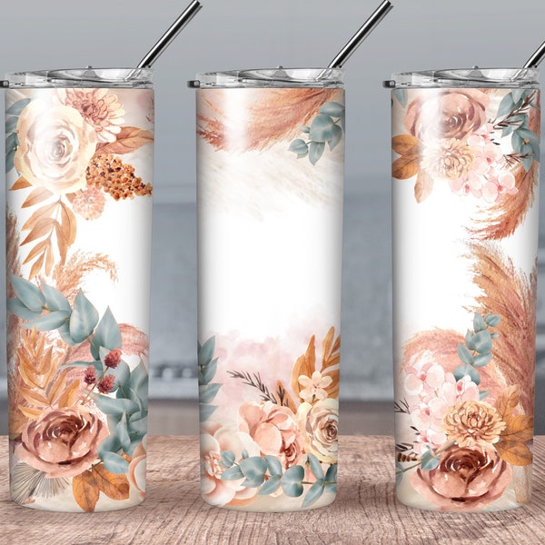 Boho Floral Design 20oz Tumbler Wrap PNG Download
