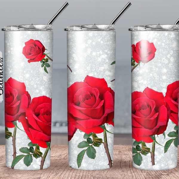 Red Roses 20oz Tumbler Wrap PNG Digital Download