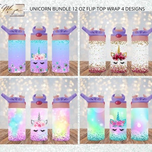 12 oz Unicorn Flip Top 4 Designs Bundle Digital Download