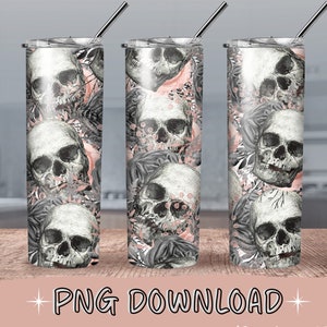 Skulls 20oz Skinny Tumbler Wrap Design PNG Instant Download