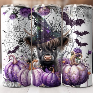 Baby Highland Cow Witch Halloween Tumbler Wrap - 20 oz Tumbler Sublimation Design