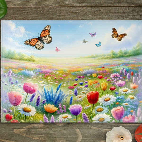Cutting Board Sublimation Design Floral Butterflies