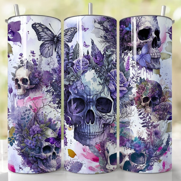 Purple Floral Skulls Halloween 20 oz Tumbler Wrap