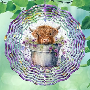 Purple Floral Baby Highland Cow Wind Spinner Sublimation Design