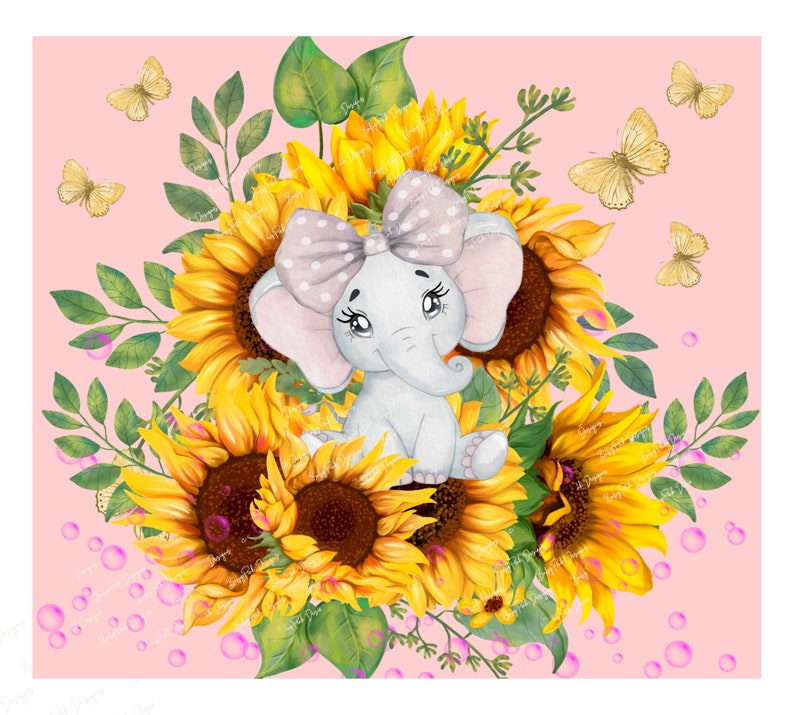 Elephant and Sunflowers 20oz Tumbler Wrap PNG Etsy