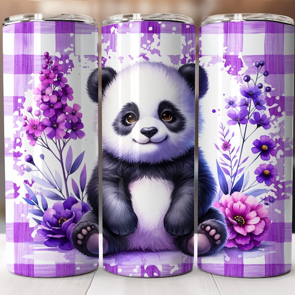 Panda Tumbler Wrap - Plaid Floral Purple 20 Oz Tumbler Design