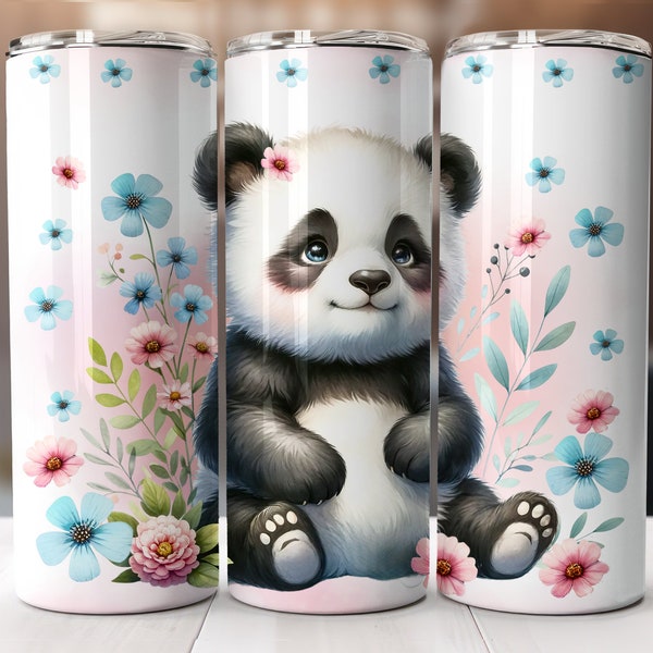 Cute Baby Panda Pastel Floral 20 Oz Tumbler Wrap