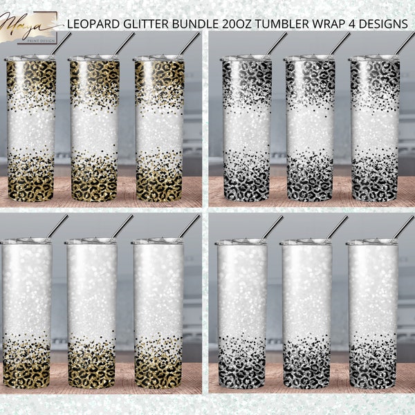 Leopard Glitter Bundle 4 Designs 20oz Tumbler Wrap Digital Download