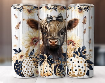Baby Highland Cow Pumpkins Dots 20 Oz Tumbler Wrap Sublimation Design