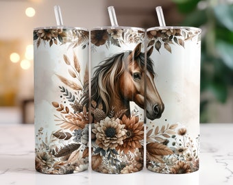 Floral Boho Horse 20 Oz Tumbler Wrap