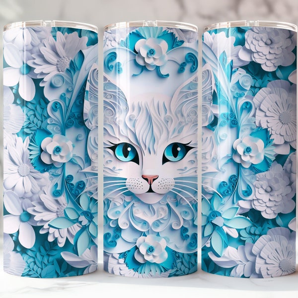 3D Tumbler Wrap 20 oz White Cat