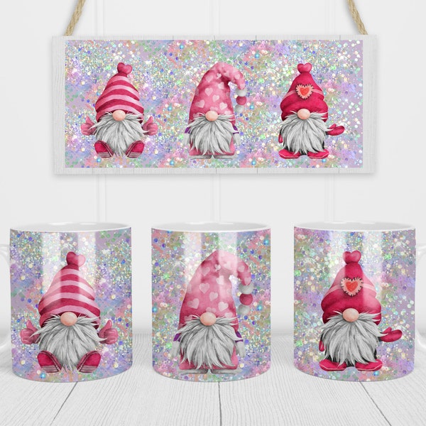 Pink Valentine Gnomes Glitter Becher Design 11 Unzen und 15 Unzen digitaler Download