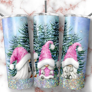 Pink Christmas Gnomes 20oz Winter Tumbler Wrap Digital Download