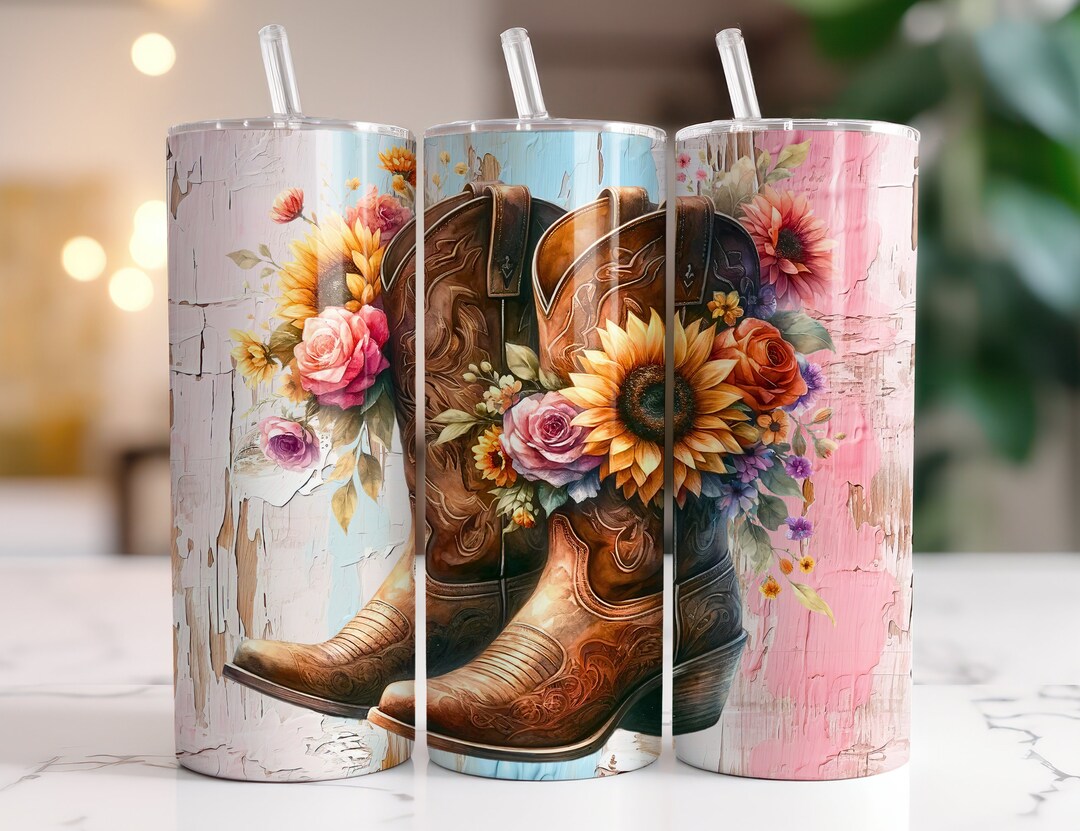 Cowgirl Boots Tumbler Wrap Floral 20 Oz Skinny Tumbler Sublimation ...