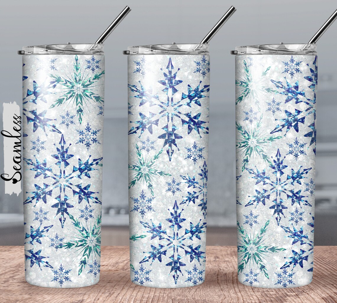Christmas 20oz Tumbler Designglitter Snowflakes Tumbler Wrap Etsy