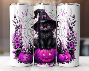 20 Oz Tumbler Wrap Halloween Black Cat Pink Pumpkins Digital Download
